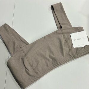 Beyond Yoga Women's Large Spacedye Squared Bra Birch Heather Tan NWT